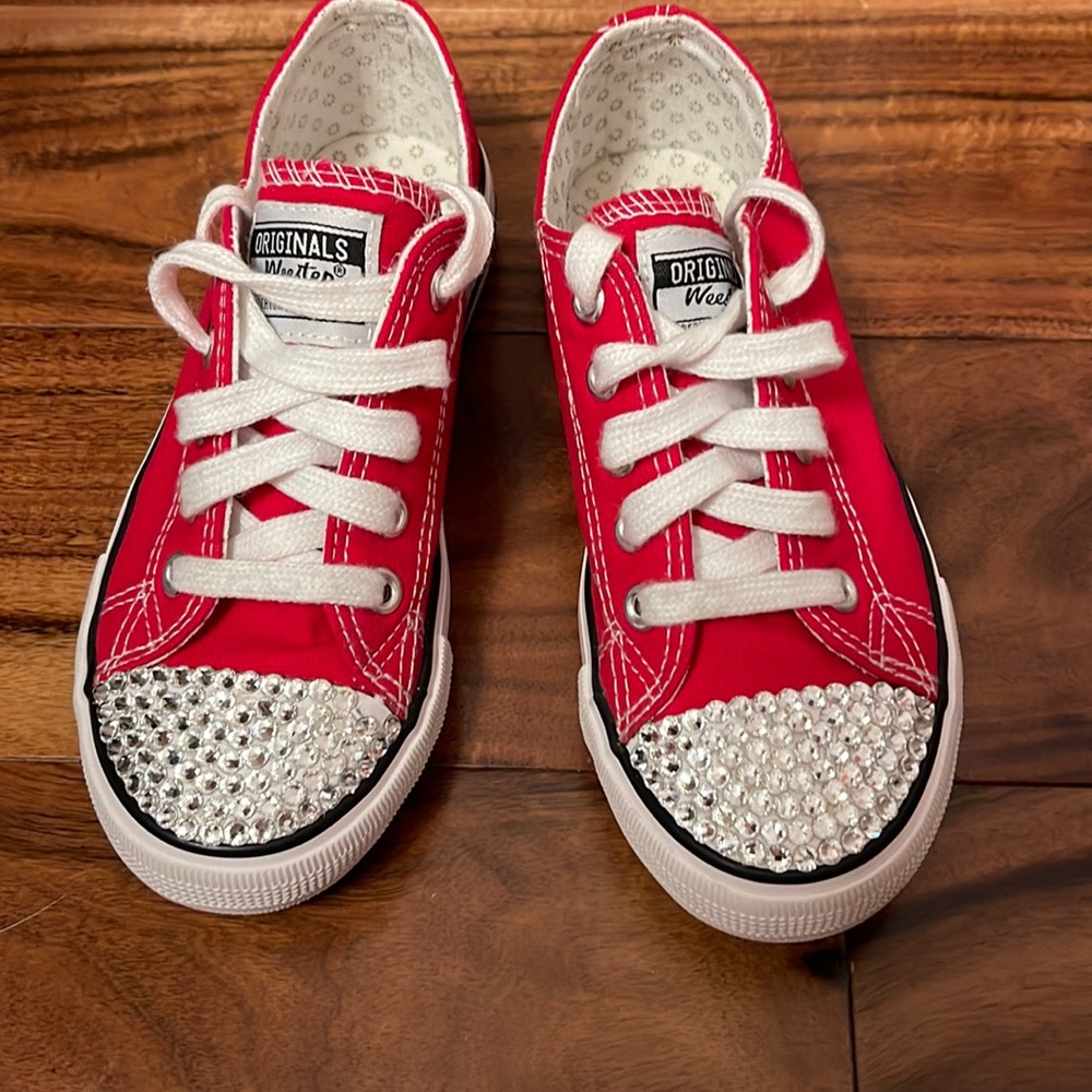 Girls red rhinestone sneakers